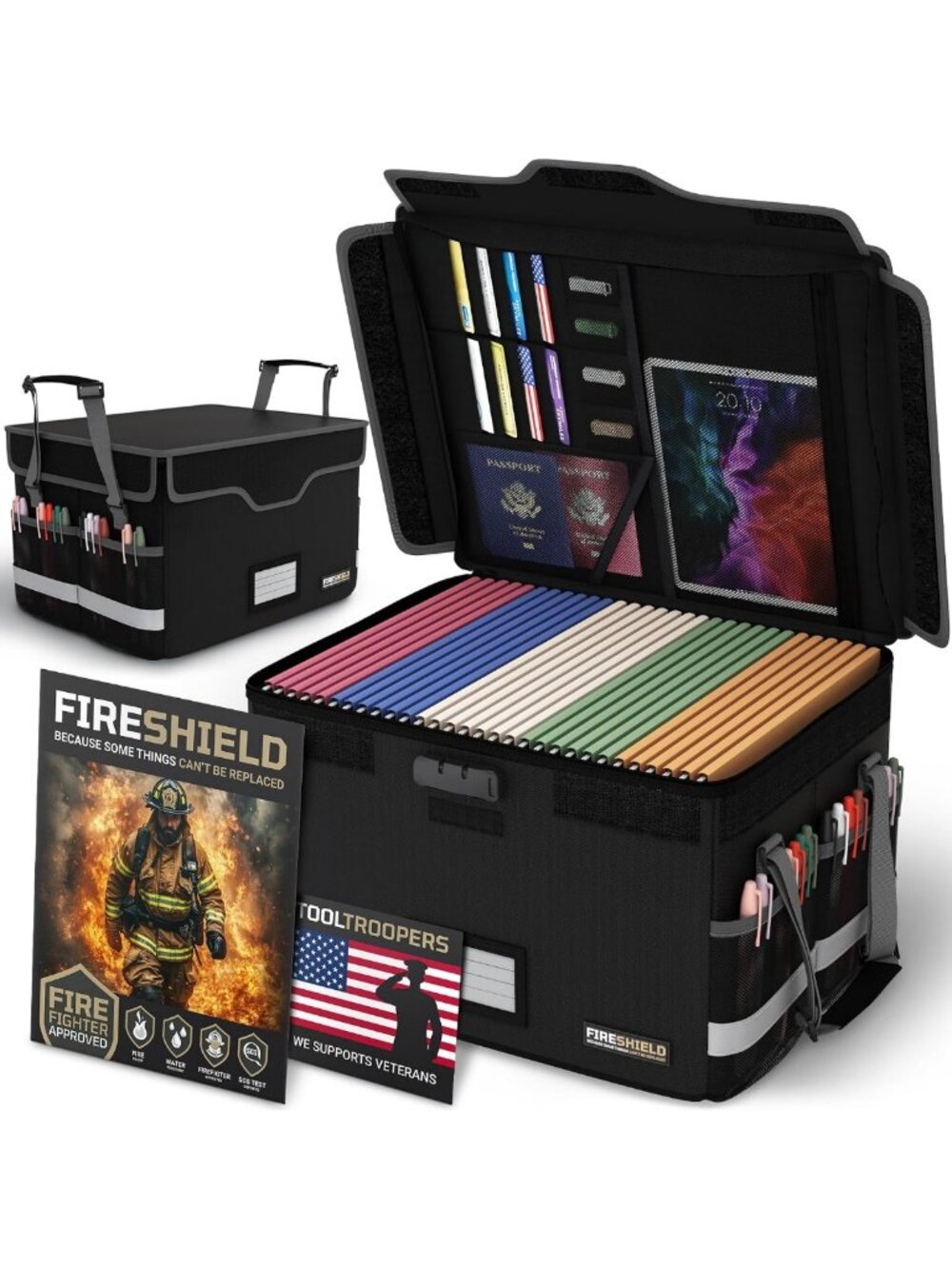 Fireproof Document Box with Lock - Portable Water-Resistant File Organizer for